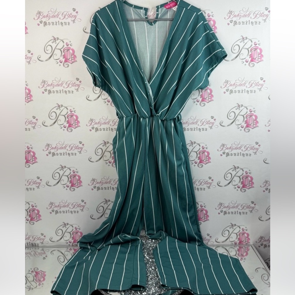 Mia Rose by Block jumpsuit one piece pantsuit jumper, Chic Green Striped